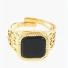 Anillo ajustable de acero dorado con piedra natural negra