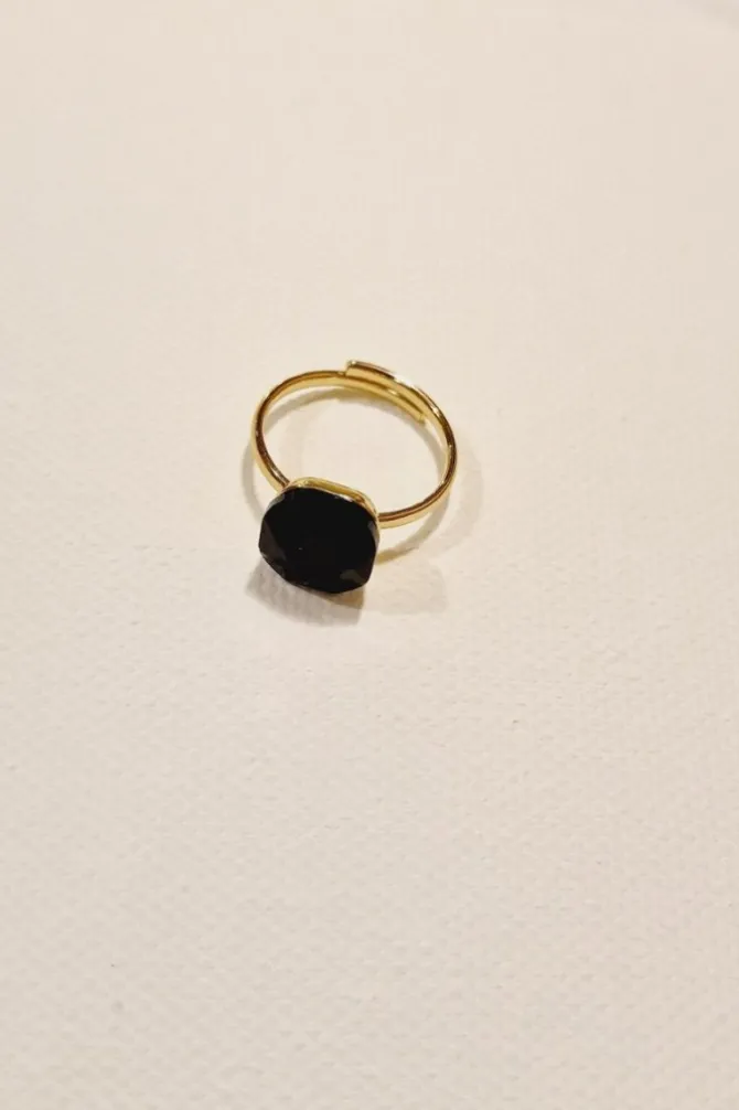 Anillo dorado de acero piedra negra