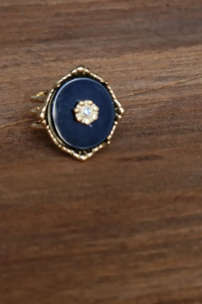 Anillo dorado de acero piedra negra