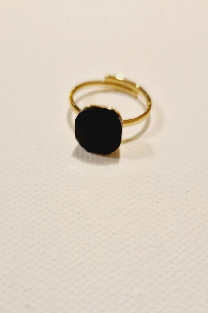Anillo dorado de acero piedra negra
