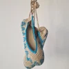 Bailarinas crochet con lazo color beige rematada en turquesa