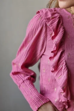 Blusa bambula y lurex rosa