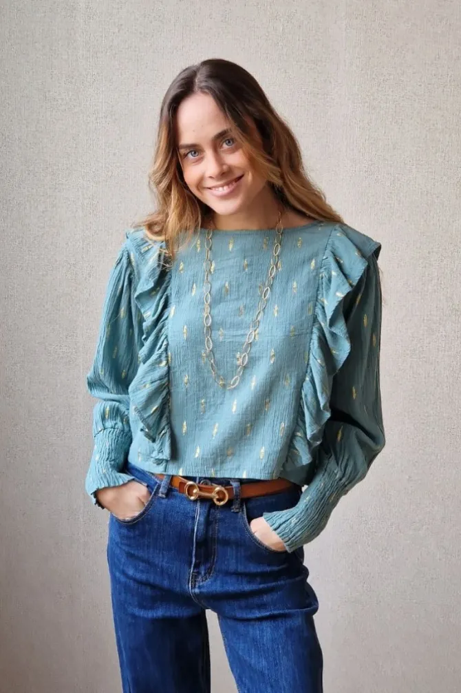 Blusa bambula y lurex verde