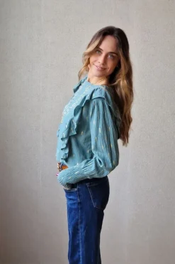 Blusa bambula y lurex verde