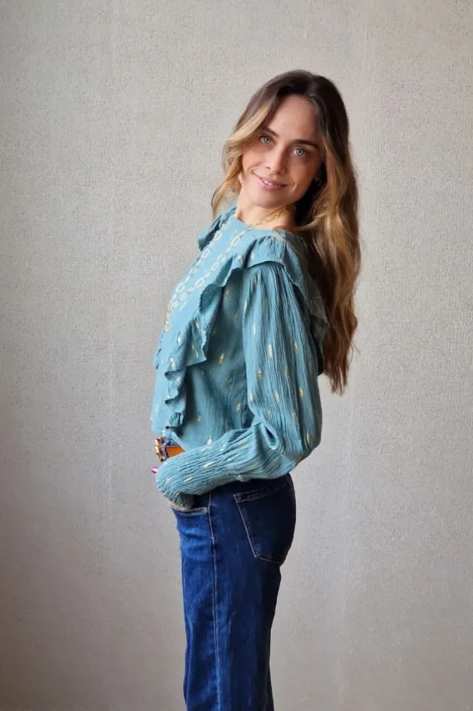 Blusa bambula y lurex verde