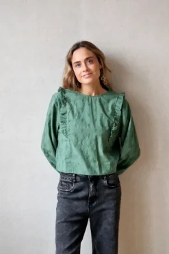 Blusa bordada flores verde