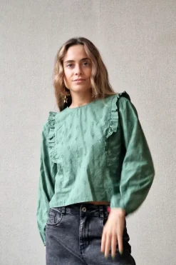 Blusa bordada flores verde