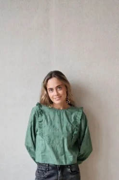 Blusa bordada flores verde