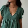 Blusa cuello pico con detalles lurex verde