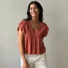 Blusa cuello pico con detalles lurex caldero