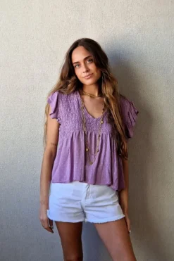 Blusa cuello pico con detalles lurex lila