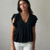 Blusa cuello pico con detalles lurex negra