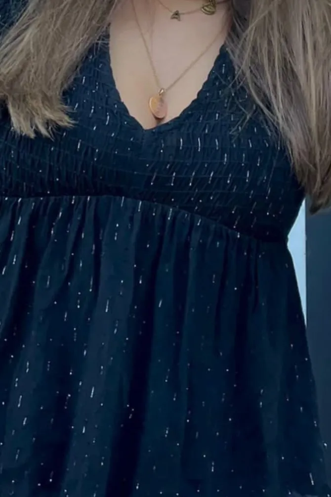 Blusa cuello pico con detalles lurex negro