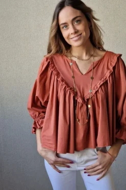 Blusa cuello pico con vuelo caldero