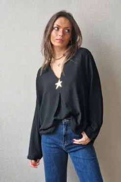 Blusa de cuello pico básica negra