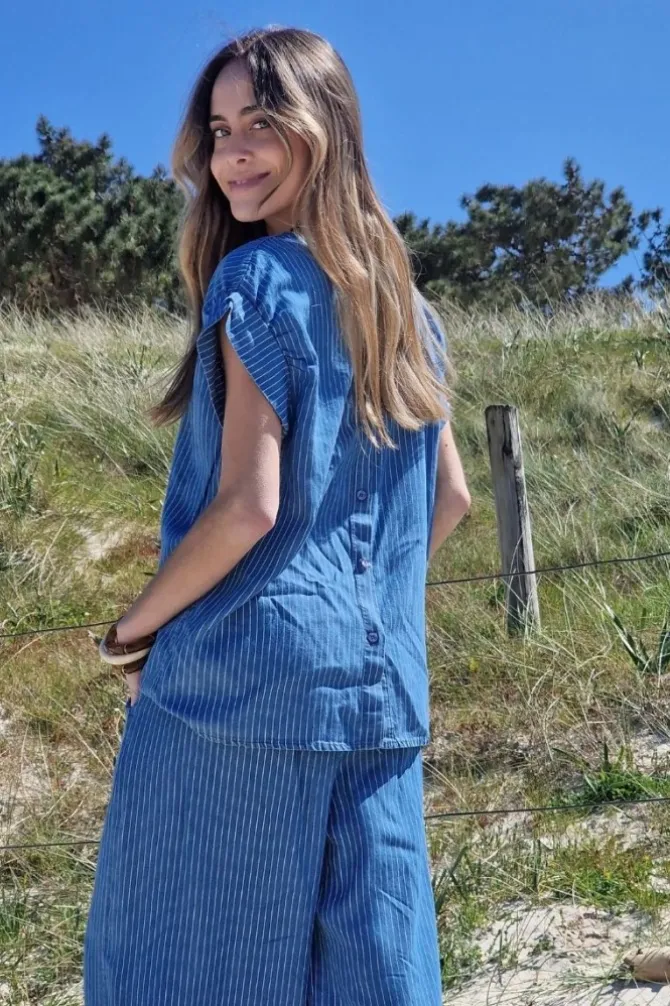 Blusa denim de rayas azul jeans