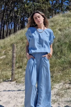 Blusa denim de rayas azul
