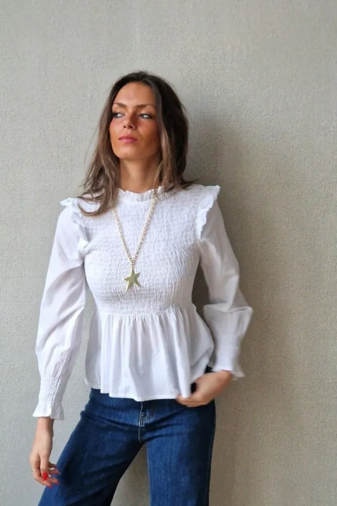 Blusa fruncida blanca