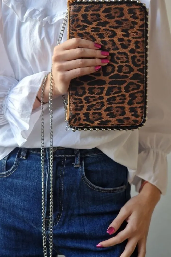 Bolso bandolera tachas animal print marrón