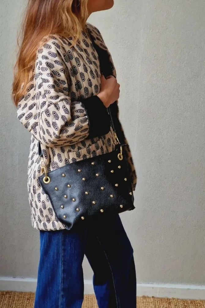Bolso bandolera tachuelas negro