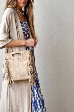 Bolso de ante con flecos beige