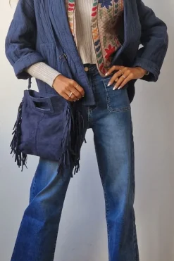 Bolso de ante con flecos azul marino