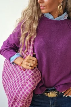 Bolso de tela acolchado con estampado de cuadros