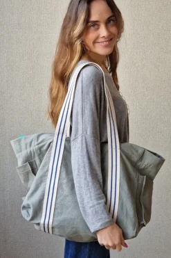 Bolso loneta gris con asas crudas