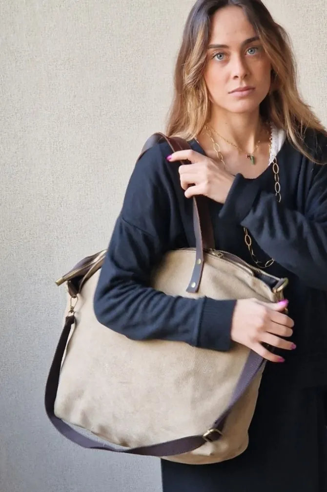 Bolso oversize loneta topo
