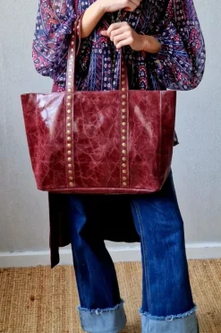 Bolso shopper tachuelas granate