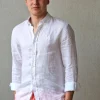 Camisa de lino hombre cuello americano blanca