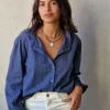Camisa de rayas lurex plateadas azul