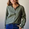 Camisa de rayas lurex plateadas verde militar