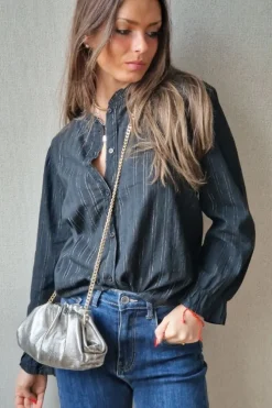 Camisa de rayas lurex plateadas negro