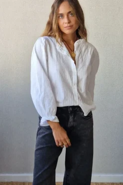 Camisa de rayas lurex plateadas blanca