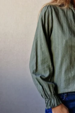 Camisa de rayas lurex plateadas verde militar