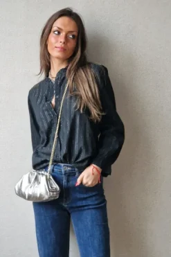 Camisa de rayas lurex plateadas negro