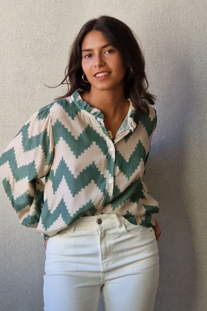 Camisa estampada ikat verde