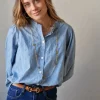 Camisa teen con bordados flores azul