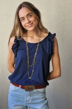 Camiseta tirantes volante manga azul marino
