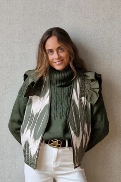 Chaleco ikat estampado verde militar