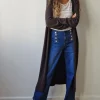 Chaqueta larga de punto color marrón oscuro