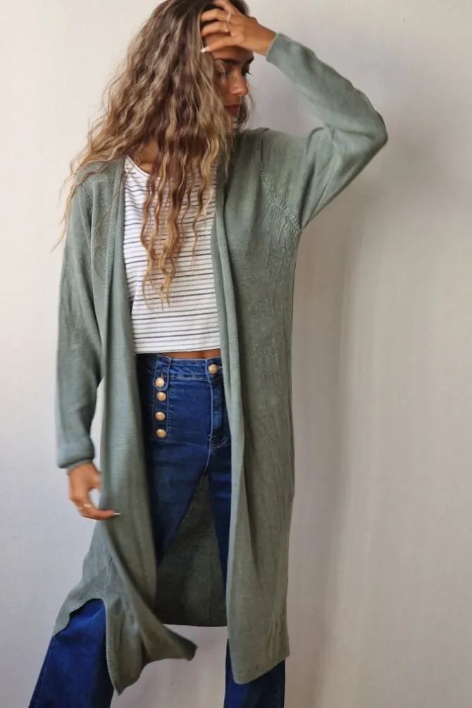 Chaqueta larga de punto color verde