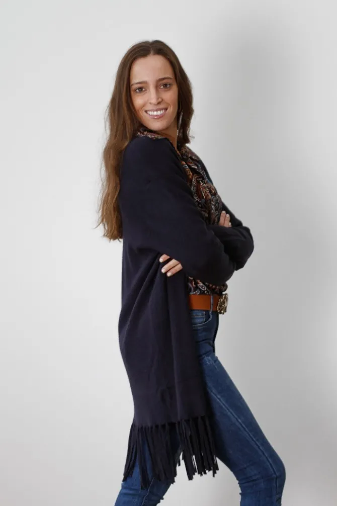 Chaqueta con flecos en la parte inferior azul marino