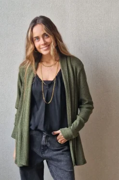 Chaqueta de punto de canalé con brillos verde militar