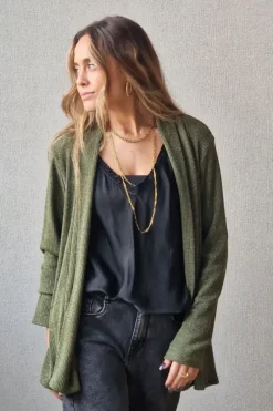 Chaqueta de punto de canalé con brillos verde militar