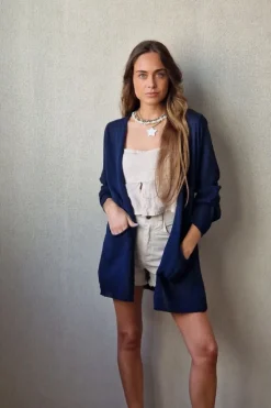 Chaqueta de punto frio azul marino