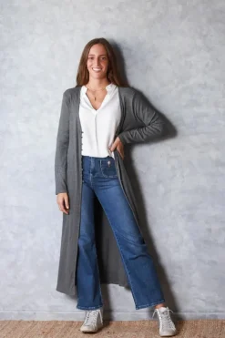 Chaqueta larga de canalé gris oscuro