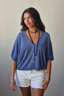 Chaqueta media manga lurex azul