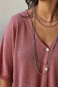 Chaqueta media manga lurex rosa